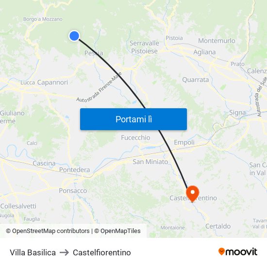 Villa Basilica to Castelfiorentino map