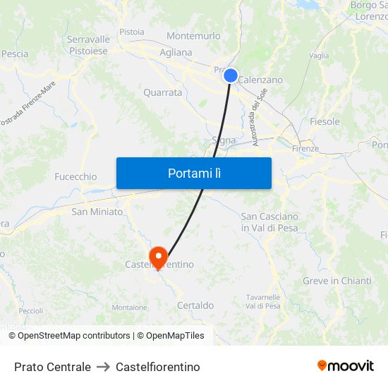 Prato Centrale to Castelfiorentino map