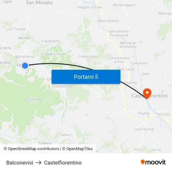 Balconevisi to Castelfiorentino map