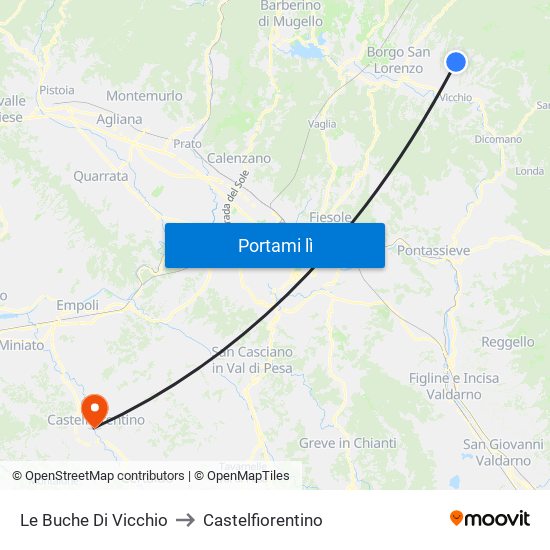 Le Buche Di Vicchio to Castelfiorentino map