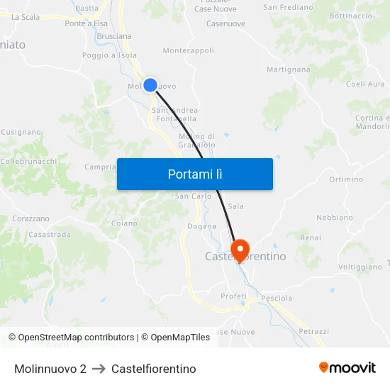 Molinnuovo 2 to Castelfiorentino map