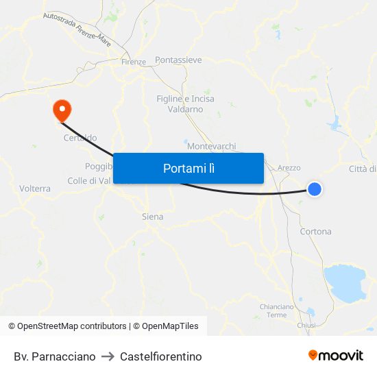 Bv. Parnacciano to Castelfiorentino map