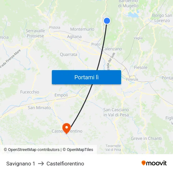 Savignano 1 to Castelfiorentino map