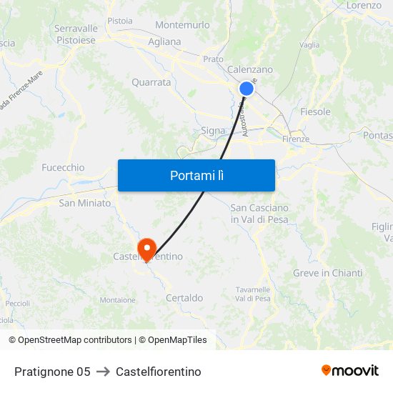Pratignone 05 to Castelfiorentino map