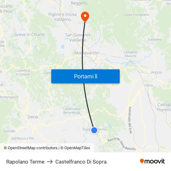 Rapolano Terme to Castelfranco Di Sopra map