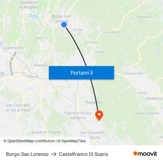 Borgo San Lorenzo to Castelfranco Di Sopra map