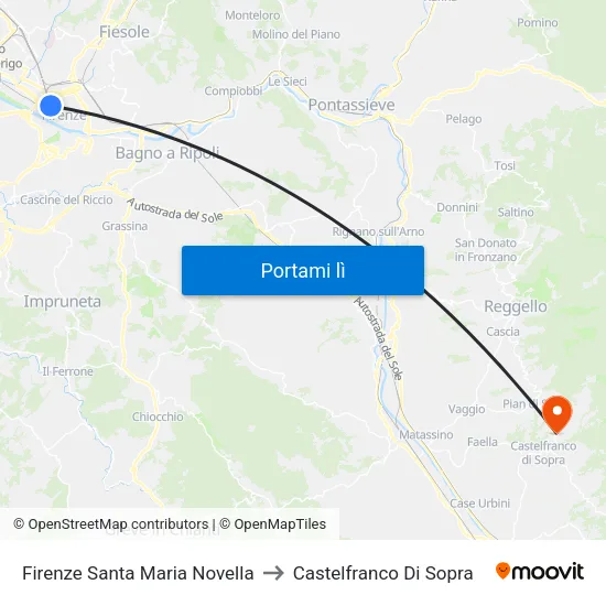 Firenze Santa Maria Novella to Castelfranco Di Sopra map
