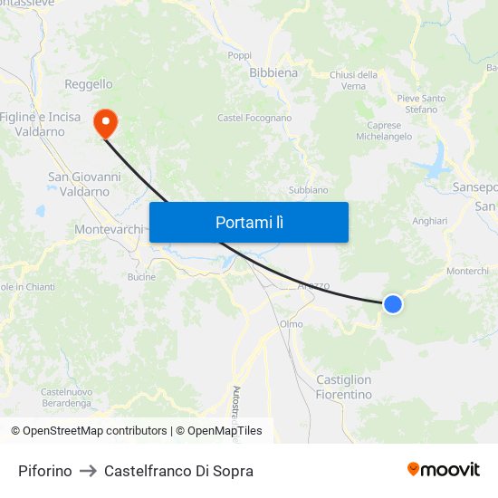 Piforino to Castelfranco Di Sopra map