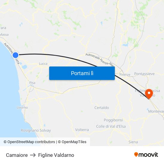 Camaiore to Figline Valdarno map
