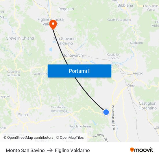 Monte San Savino to Figline Valdarno map