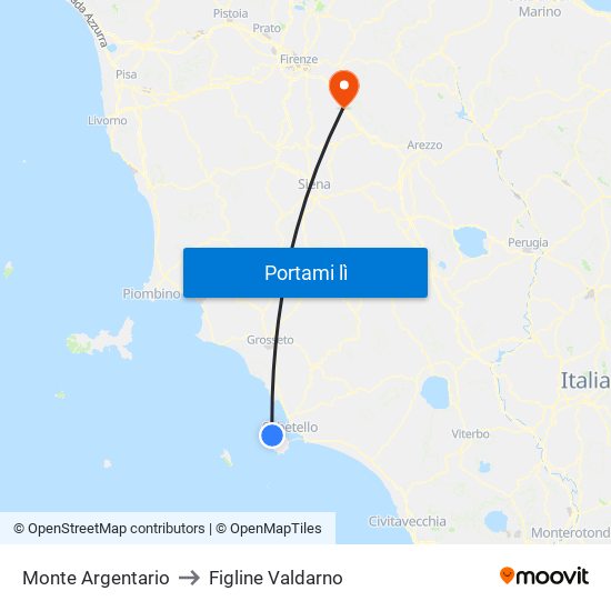 Monte Argentario to Figline Valdarno map