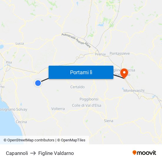 Capannoli to Figline Valdarno map