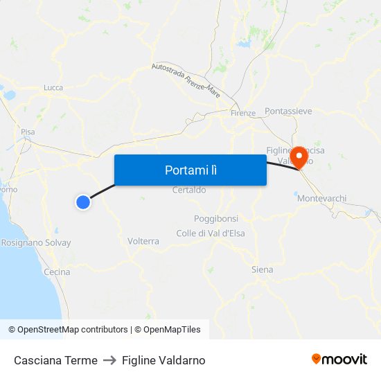 Casciana Terme to Figline Valdarno map