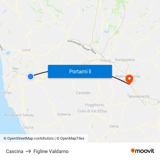 Cascina to Figline Valdarno map