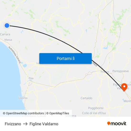 Fivizzano to Figline Valdarno map