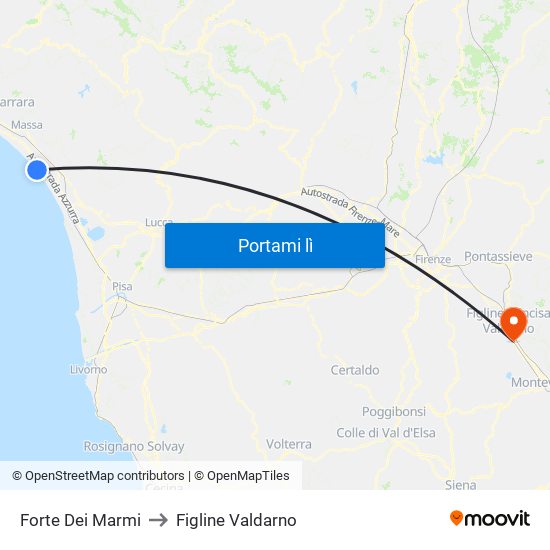 Forte Dei Marmi to Figline Valdarno map