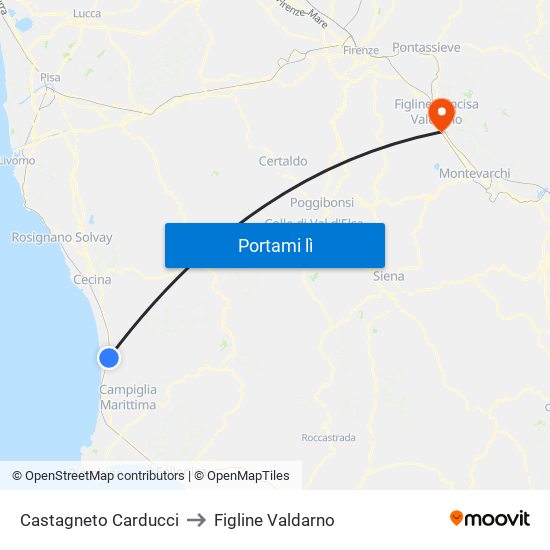 Castagneto Carducci to Figline Valdarno map