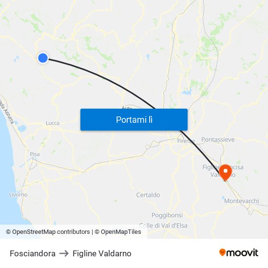 Fosciandora to Figline Valdarno map