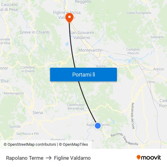 Rapolano Terme to Figline Valdarno map