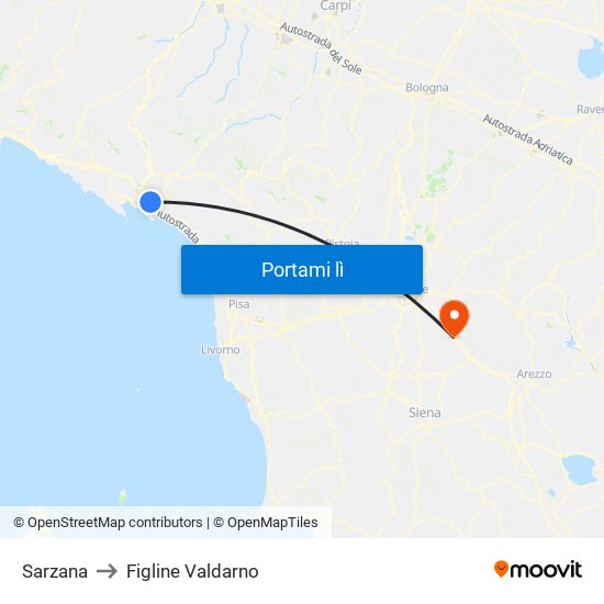 Sarzana to Figline Valdarno map