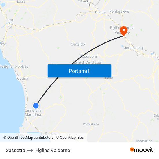 Sassetta to Figline Valdarno map