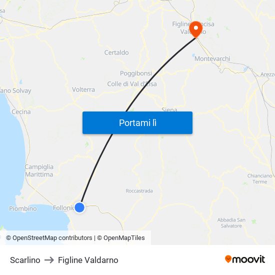 Scarlino to Figline Valdarno map