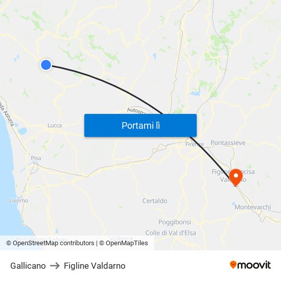 Gallicano to Figline Valdarno map