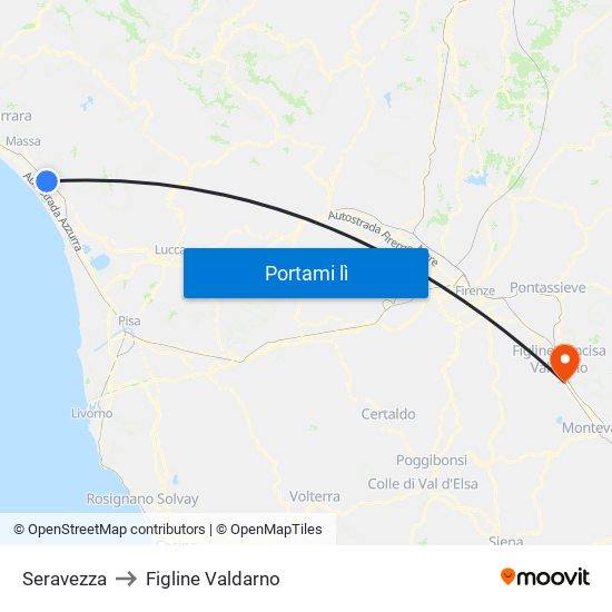 Seravezza to Figline Valdarno map