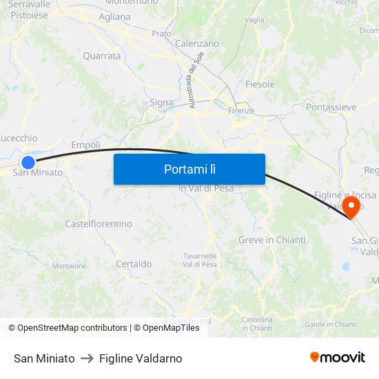 San Miniato to Figline Valdarno map