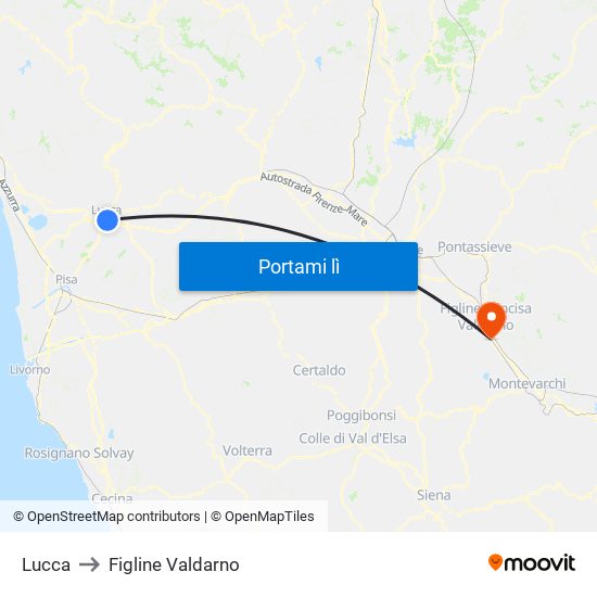Lucca to Figline Valdarno map