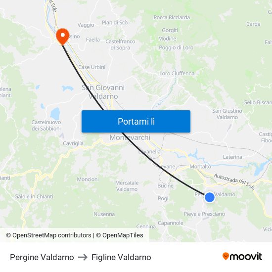 Pergine Valdarno to Figline Valdarno map