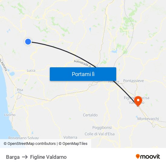 Barga to Figline Valdarno map