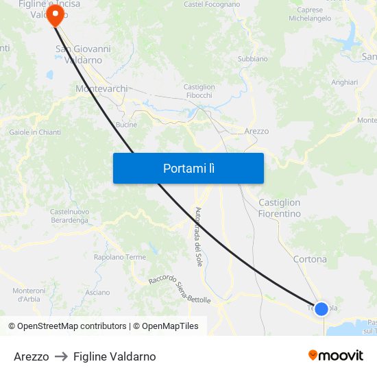 Arezzo to Figline Valdarno map