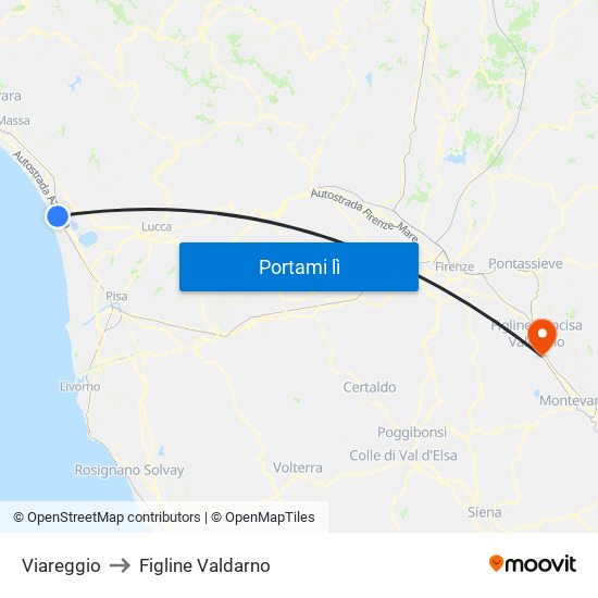 Viareggio to Figline Valdarno map