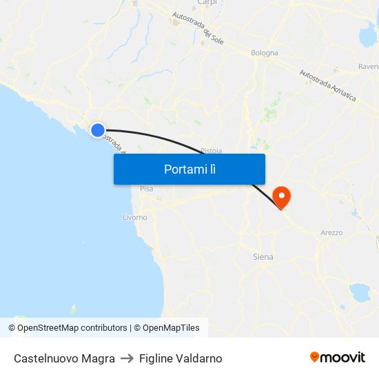 Castelnuovo Magra to Figline Valdarno map