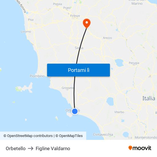 Orbetello to Figline Valdarno map
