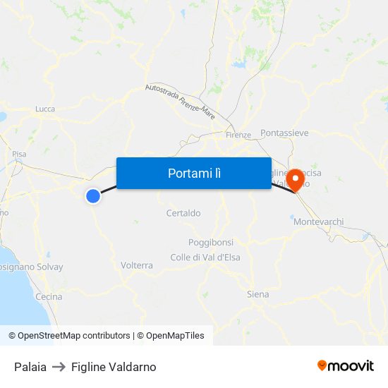 Palaia to Figline Valdarno map