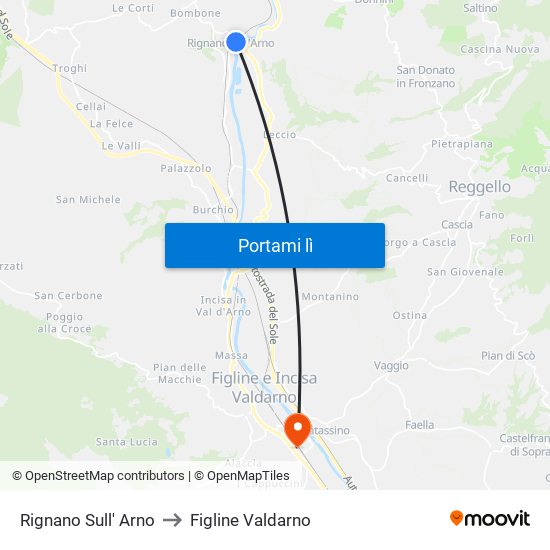 Rignano Sull' Arno to Figline Valdarno map