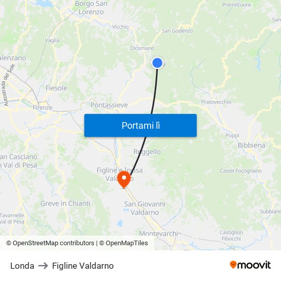 Londa to Figline Valdarno map