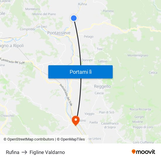 Rufina to Figline Valdarno map