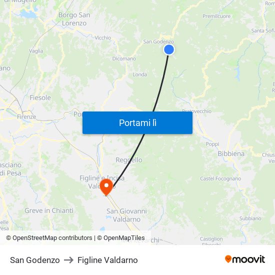 San Godenzo to Figline Valdarno map