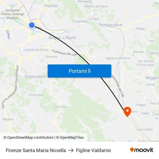 Firenze Santa Maria Novella to Figline Valdarno map