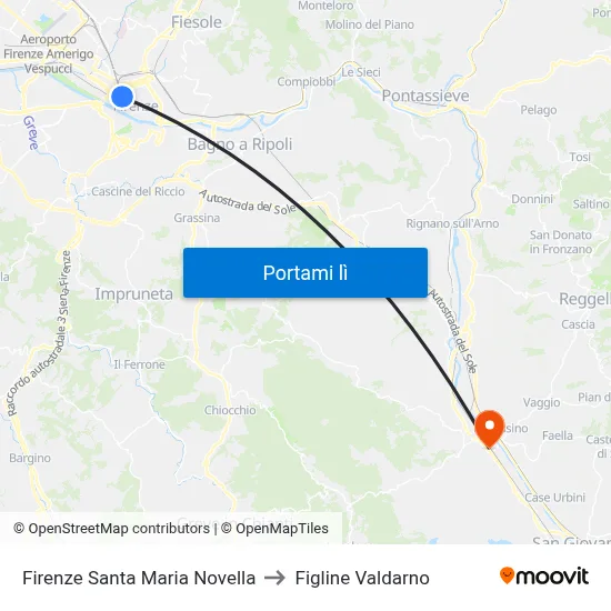 Firenze Santa Maria Novella to Figline Valdarno map