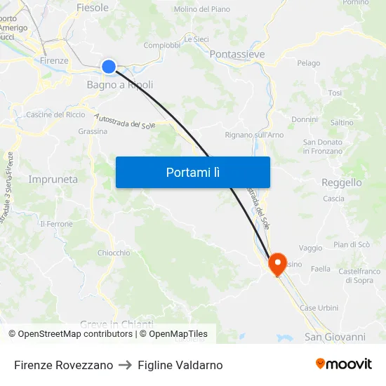Firenze Rovezzano to Figline Valdarno map