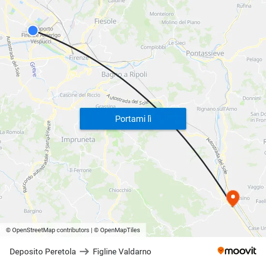 Deposito Peretola to Figline Valdarno map