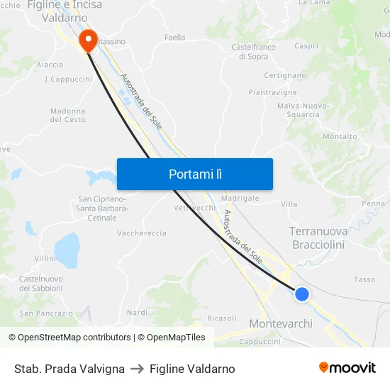 Stab. Prada Valvigna to Figline Valdarno map
