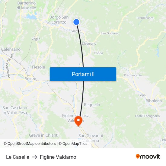 Le Caselle to Figline Valdarno map