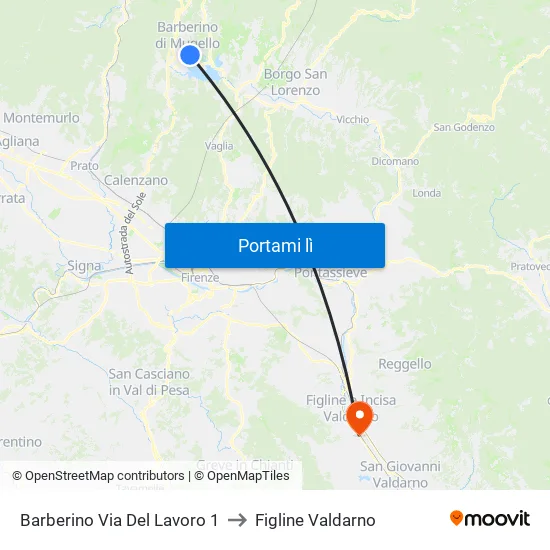 Barberino Via Del Lavoro 1 to Figline Valdarno map