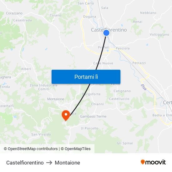 Castelfiorentino to Montaione map
