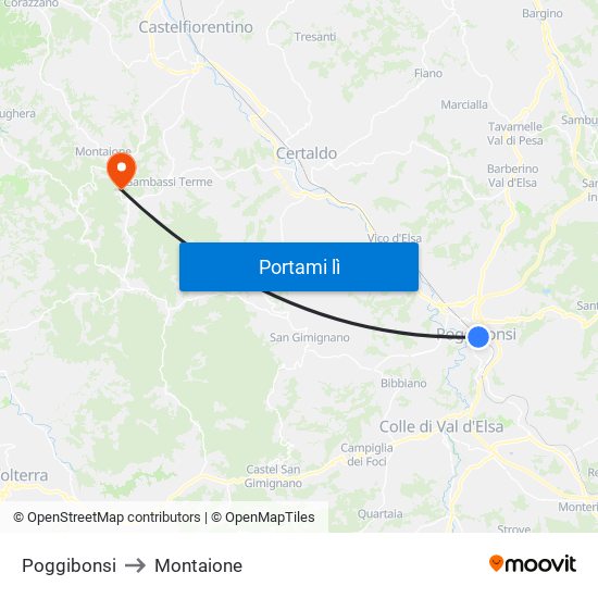 Poggibonsi to Montaione map